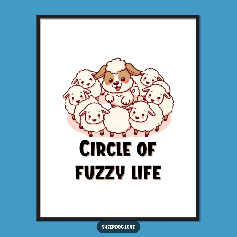 Funny Kawaii Sheepdog Poster - Whimsical and Hilarious Art for Sheep Lovers