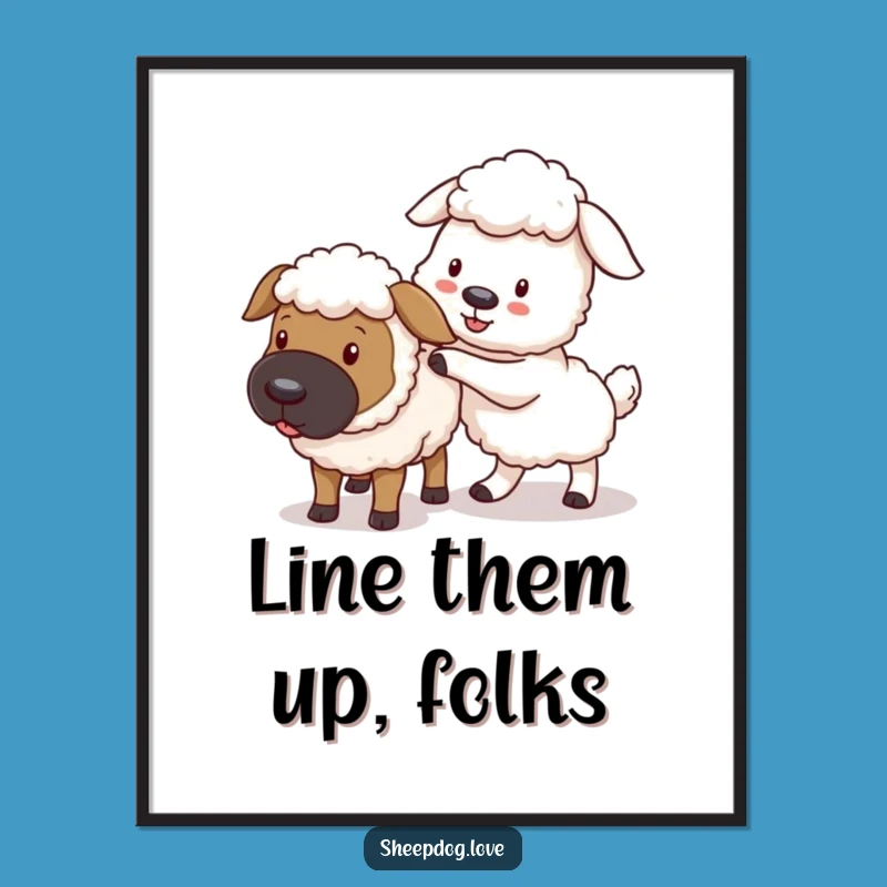 Funny Sheepdog Nudge Poster: Whimsical Wall Art for Dog Lovers