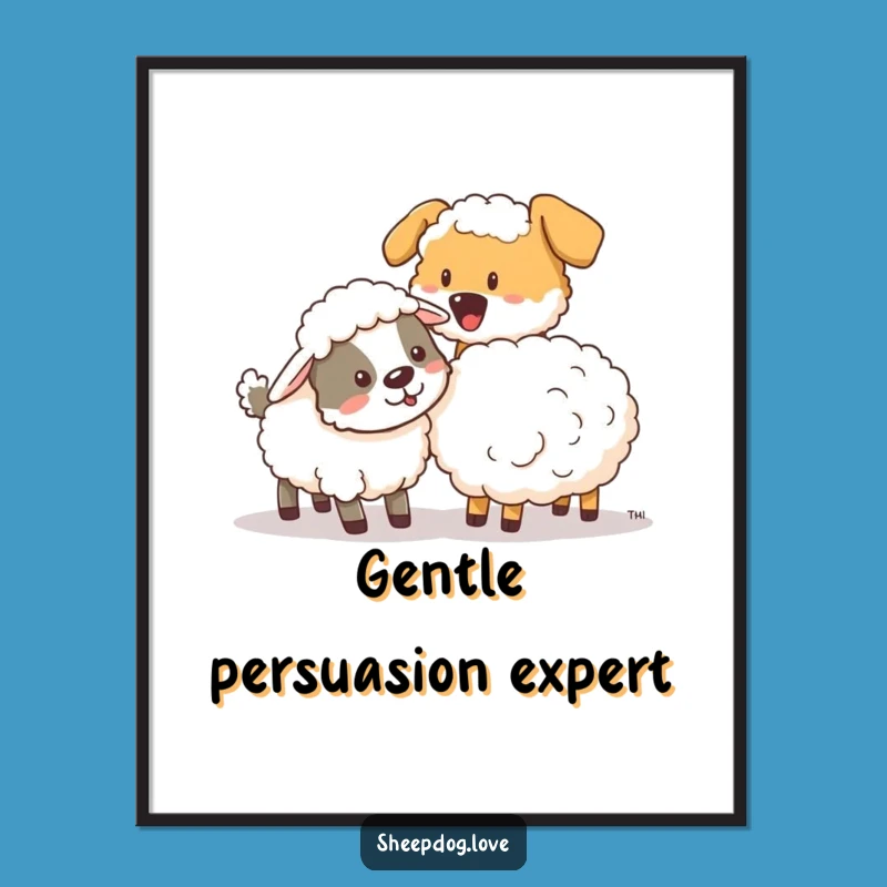 Funny Sheepdog Nudging Poster - Playful Guidance Art for Decor Gift