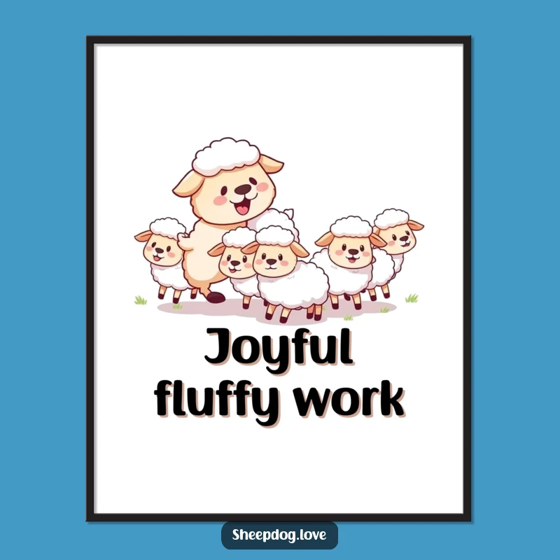 Funny Sheepdog Poster: Joyful Herder Dog Art Makes a Great Gift