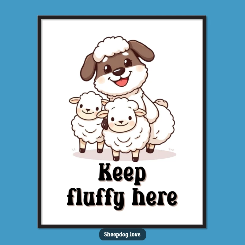 Funny Sheepdog Herding Poster: Grinning Character Art, Hilarious Wall Decor Gift