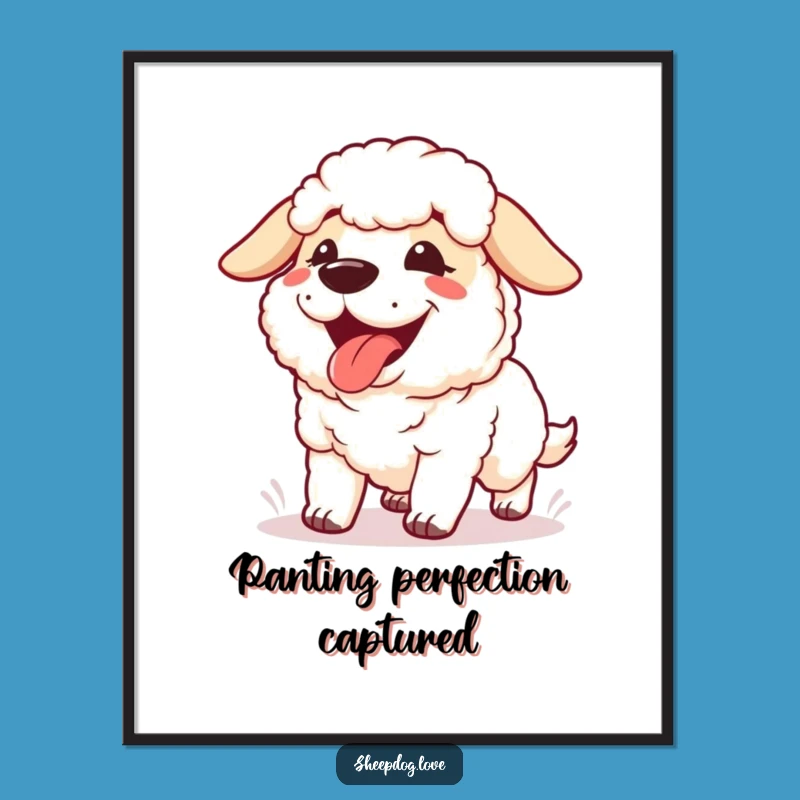 Funny Panting Sheepdog Poster: Happy Runner Art, Perfect Post-Workout Gift