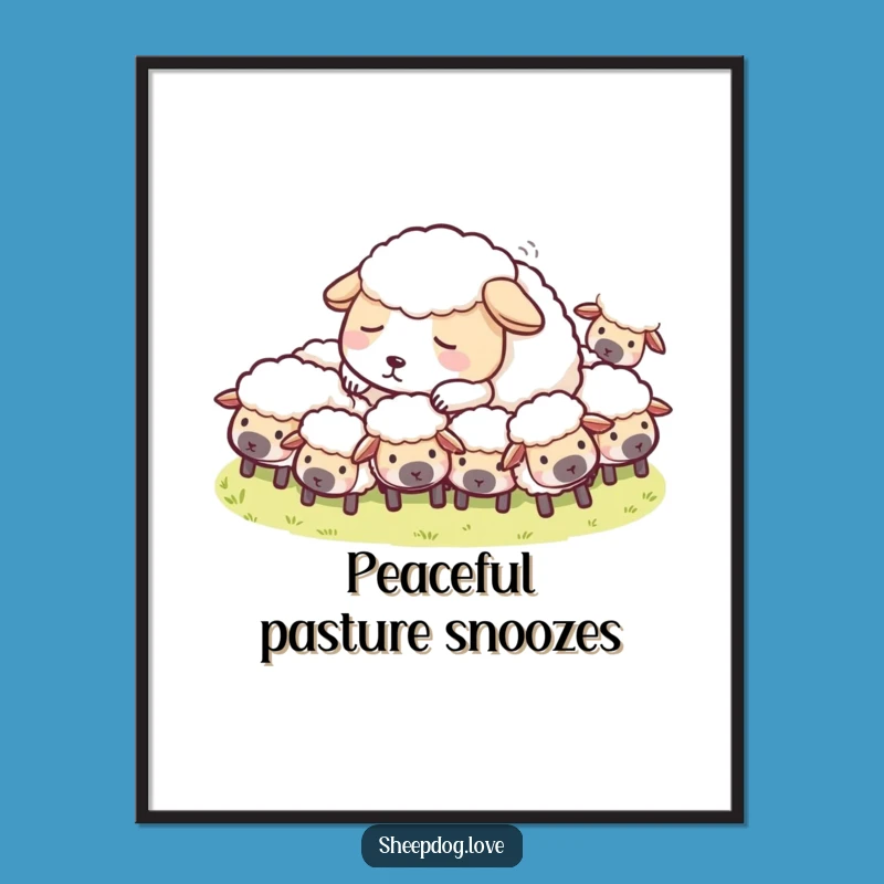 Funny Sheepdog Nap Poster: Peaceful Shepherd Dog Wall Art Gift