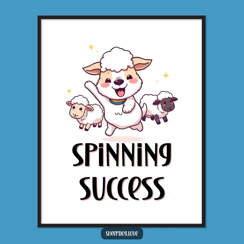 Funny Sheepdog Victory Poster: Art Celebrating Canine Triumph