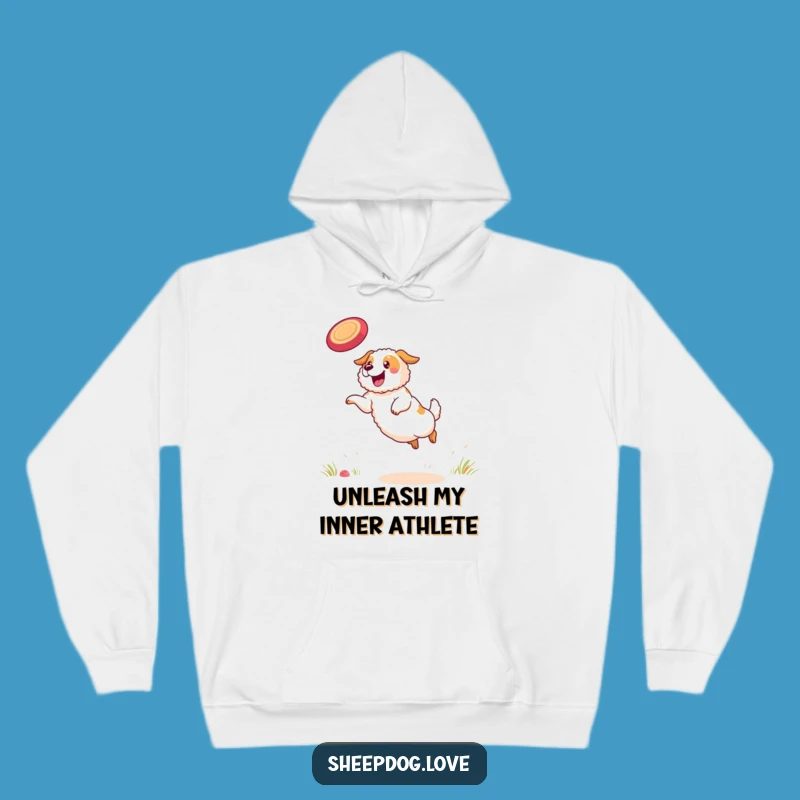 Cozy Funny Sheepdog Hoodie: Determined Frisbee Catch, Warm Funny Gift