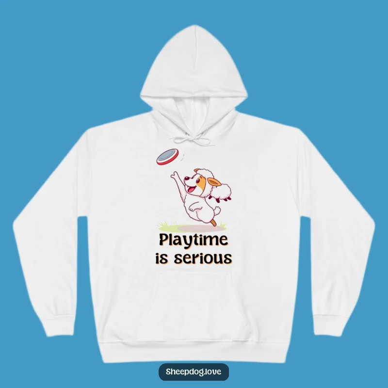 Funny Sheepdog Hoodie: Energetic Frisbee Catch by Sheep, Cozy and Hilarious Warmth Gift