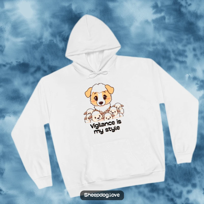 Funny sheepdog hoodie featuring a determined sheepdog with a serious gaze, overseeing its flock.
