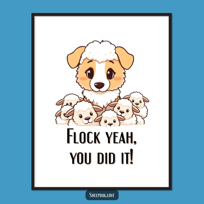 Funny Free Printable Wall Art: Determined Sheepdog Watcher, Downloadable Dog Art for Home