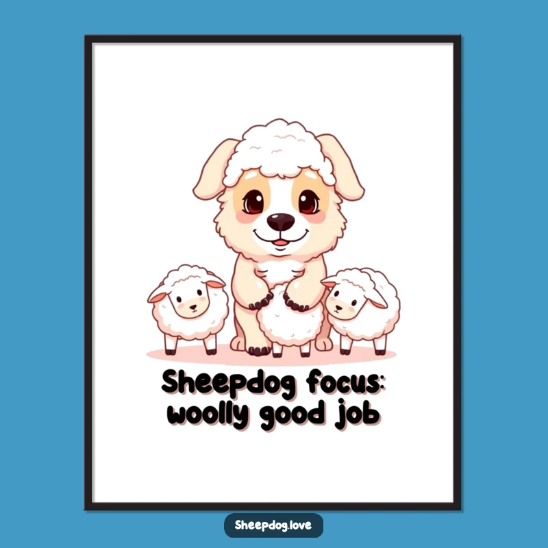 Free Printable Sheepdog Wall Art: Funny Focused Herding Digital Download Decor