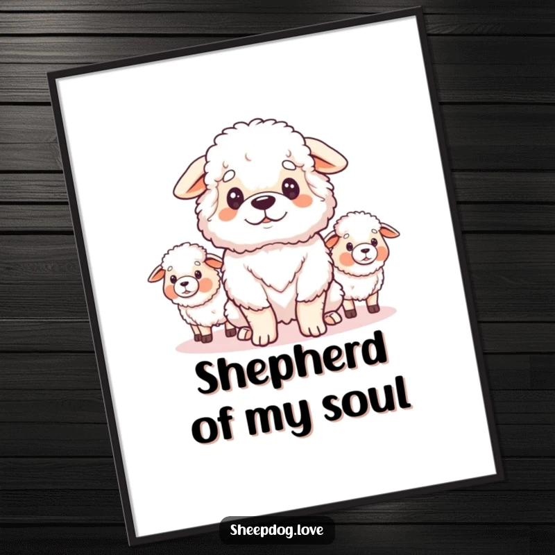 Funny Free Printable Wall Art: A fluffy sheepdog stands proudly, watching over its cherished flock with a loving and vigilant gaze.