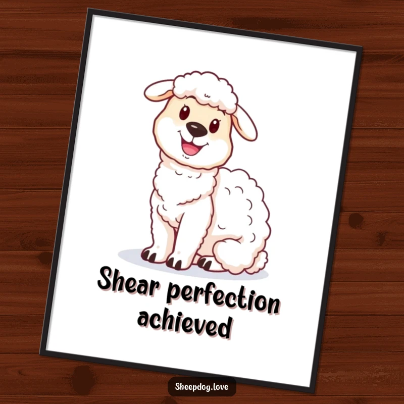 Funny Free Printable Wall Art: A happy sheepdog sits with pride next to a fluffy, adorable sheep.