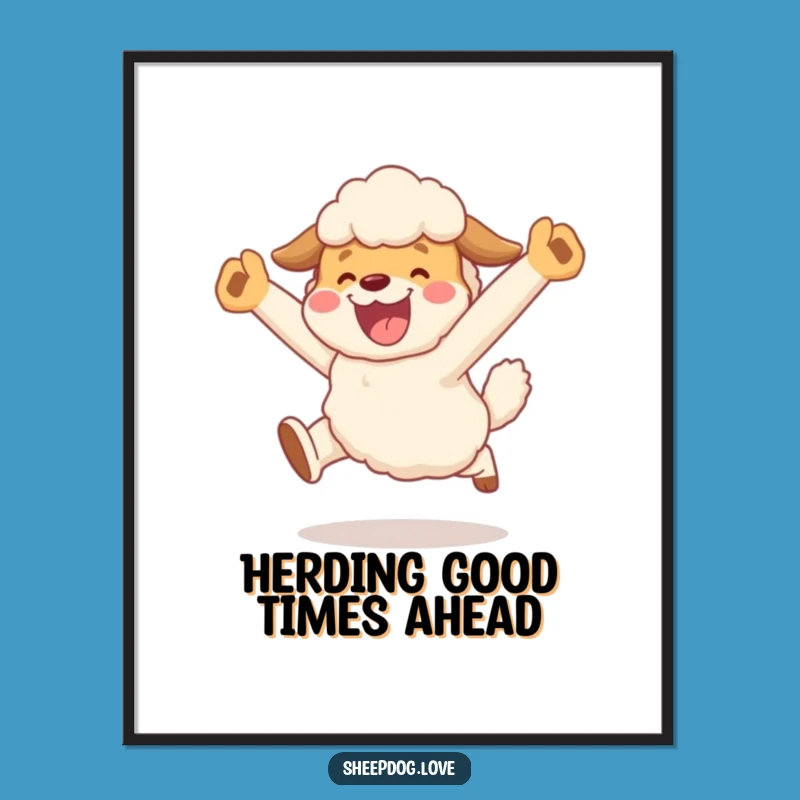 Free Printable Wall Art: Joyful Sheepdog Leap Decor Downloadable Gift