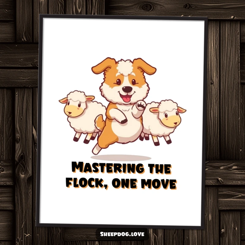 Funny Free Printable Wall Art: A sheepdog performs a swift, decisive maneuver, skillfully herding and redirecting sheep.