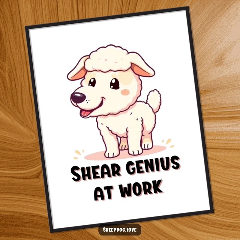 Funny Free Printable Wall Art: Excited sheepdog with wagging tail, captured mid-celebration, perfect for dog-themed rooms.