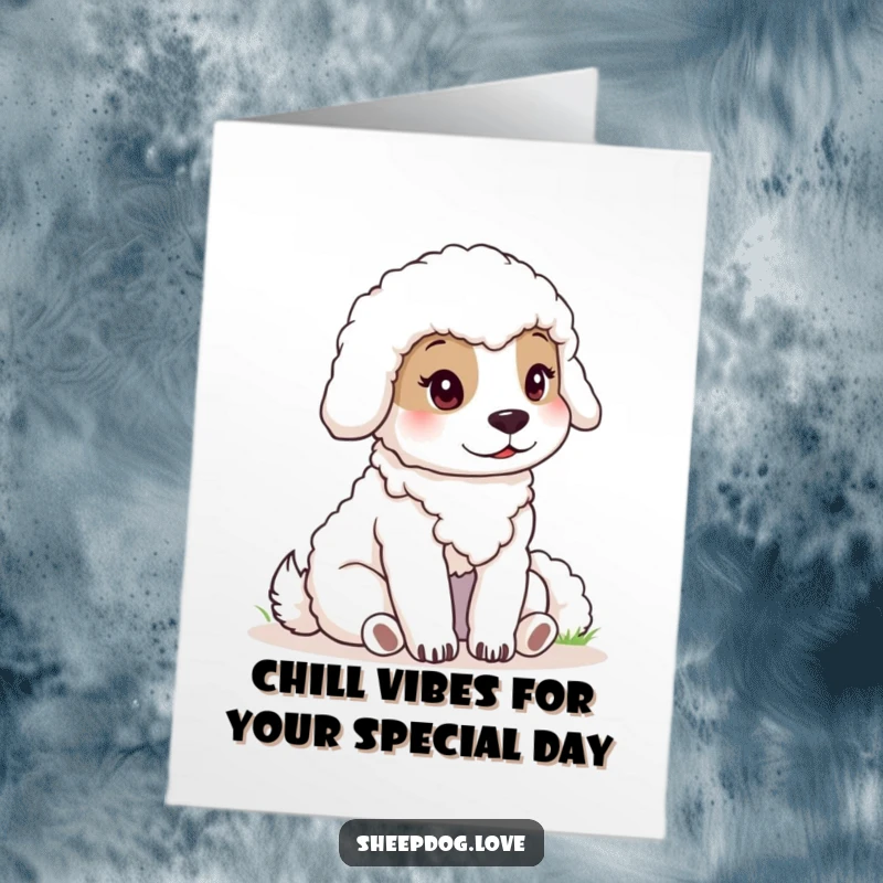 Funny Free Printable Birthday Card: A calm sheepdog sitting attentively, guarding a flock of sheep under a blue sky.