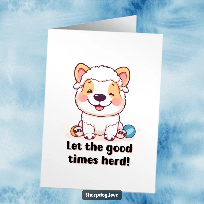 Funny Free Printable Birthday Card: A sheepdog with a huge grin watching playtime, a hilarious downloadable gift for celebrations.