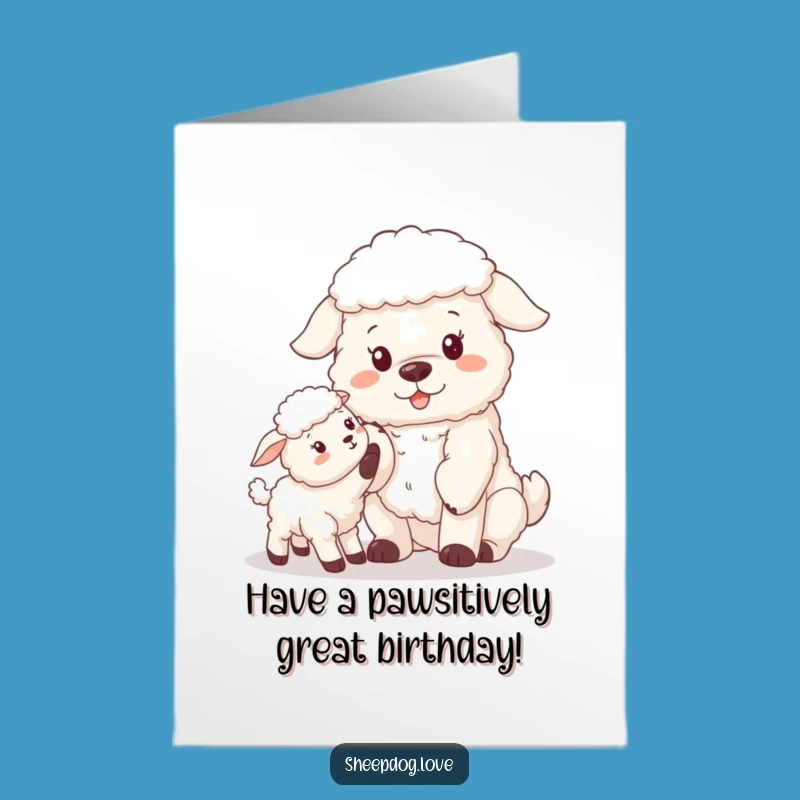 Free Printable Birthday Card: Sheepdog & Lamb Pals, Funny Downloadable Gift for Animal Lovers