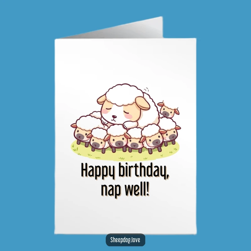 Free Printable Birthday Card: Sleepy Sheepdog Flock, Cozy Downloadable Gift