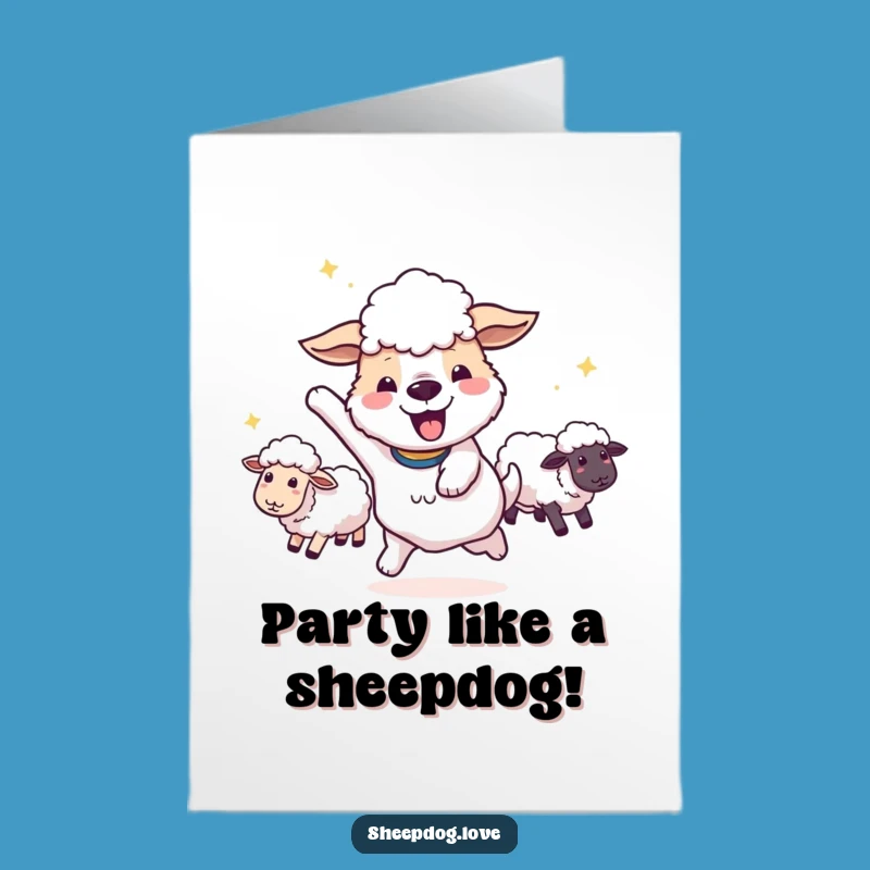 Free Printable Birthday Card: Victory Spin Sheepdog, Funny Downloadable Gift for Winners