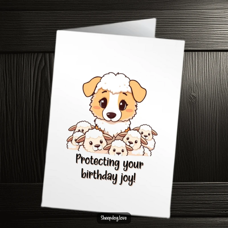 Funny Free Printable Birthday Card: A sheepdog with a determined, focused gaze keeps a watchful eye over its flock.