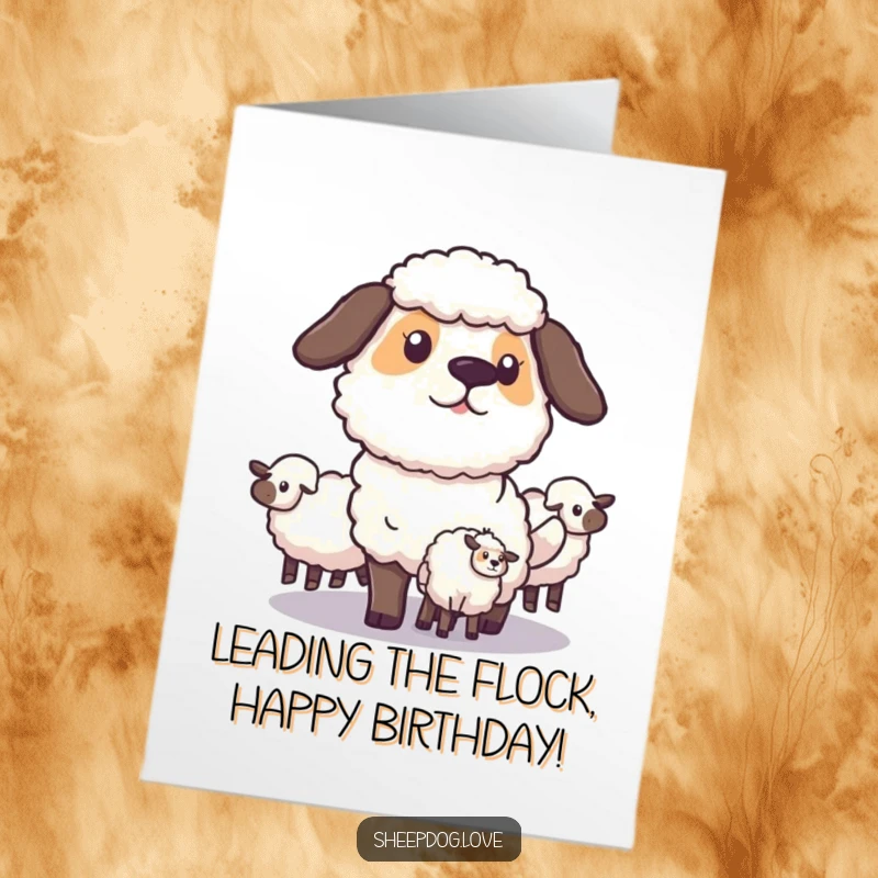Funny Free Printable Birthday Card: A focused sheepdog expertly positions itself to guide sheep, symbolizing a well-planned celebration.