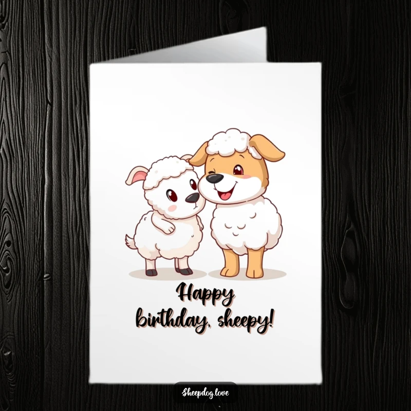 Funny Free Printable Birthday Card: Sheepdog playfully nudging a surprised sheep with its nose, perfect for birthdays.