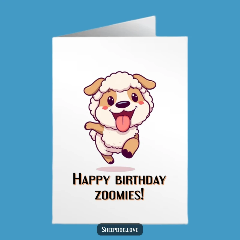Free Printable Birthday Card: Joyful Sheepdog Running - Fun Downloadable Dog Gift