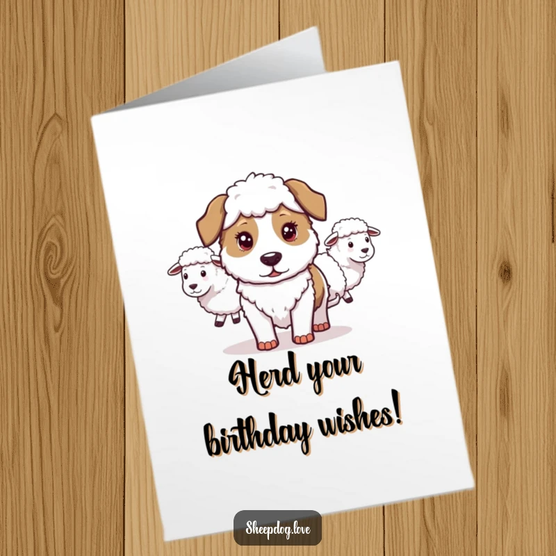 Funny Free Printable Birthday Card: Determined sheepdog masterfully herding sheep, ready to deliver birthday cheer.