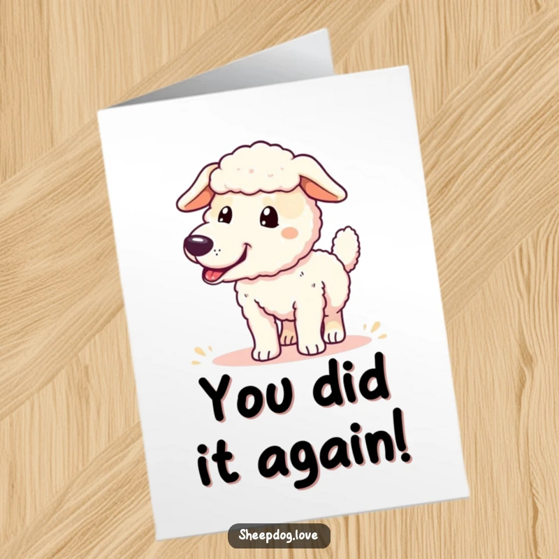 Funny Free Printable Birthday Card: Excited sheepdog with wagging tail, celebrating a successful round-up, perfect for dog lovers.