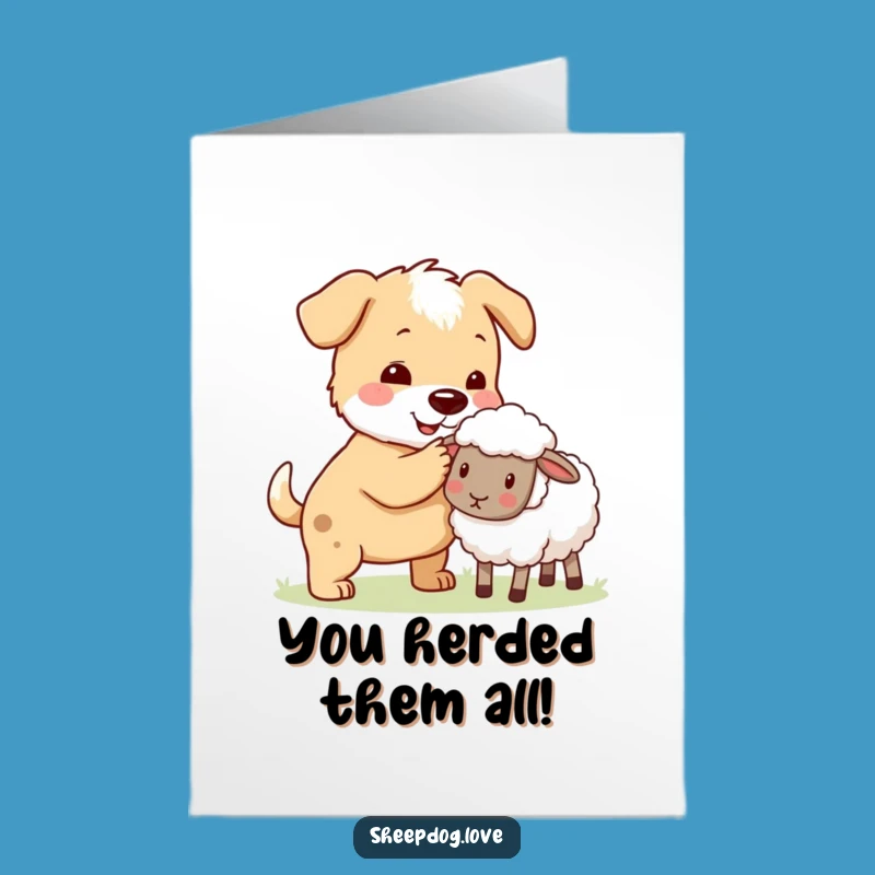 Free Printable Congrats Card: Dog & Sheep Reunion, Funny Downloadable Gift for Teamwork