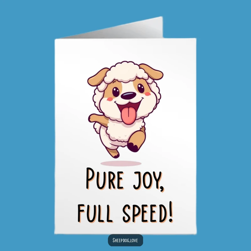 Free Printable Congrats Card: Happy Sheepdog Running - Energetic Downloadable Gift