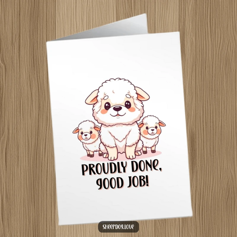 Funny Free Printable Congratulations Card: A proud sheepdog proudly surveys its flock, celebrating success with loyal dedication and joy.