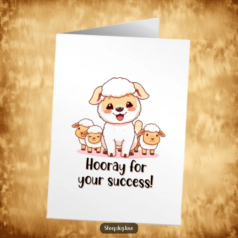 Funny Free Printable Congrats Card: Happy sheepdog beaming with pride, tail wagging, overseeing its flock.