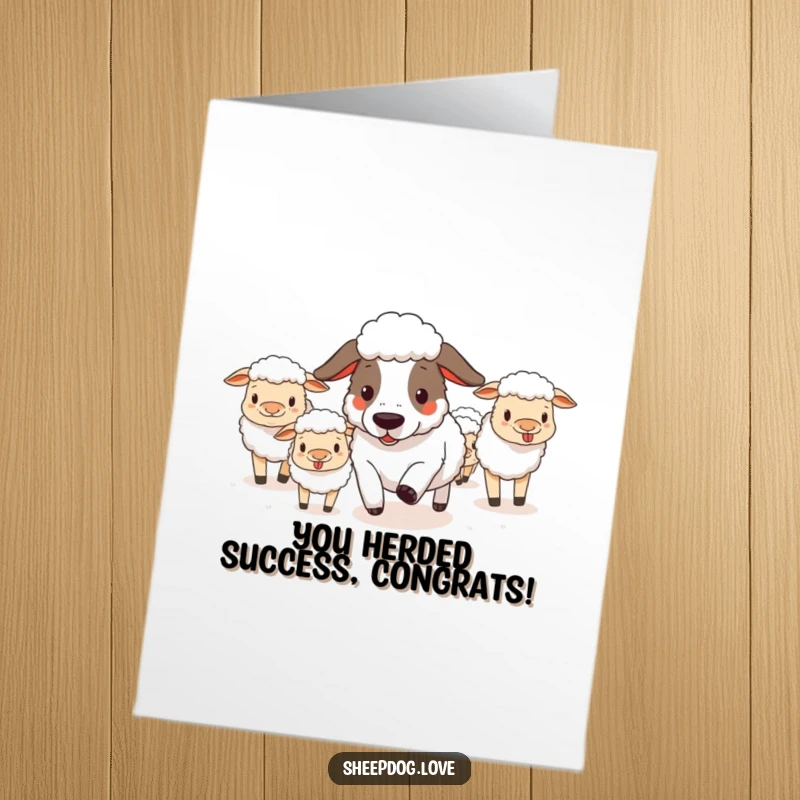Funny Free Printable Congratulations Card: Determined sheepdog herding sheep to celebrate a triumphant success.