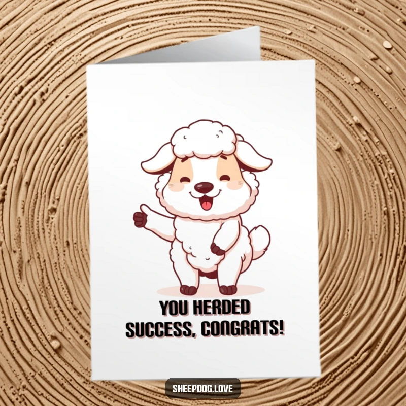 Funny Free Printable Congratulations Card: A sheepdog proudly wags its tail, displaying satisfaction with its accomplished task.