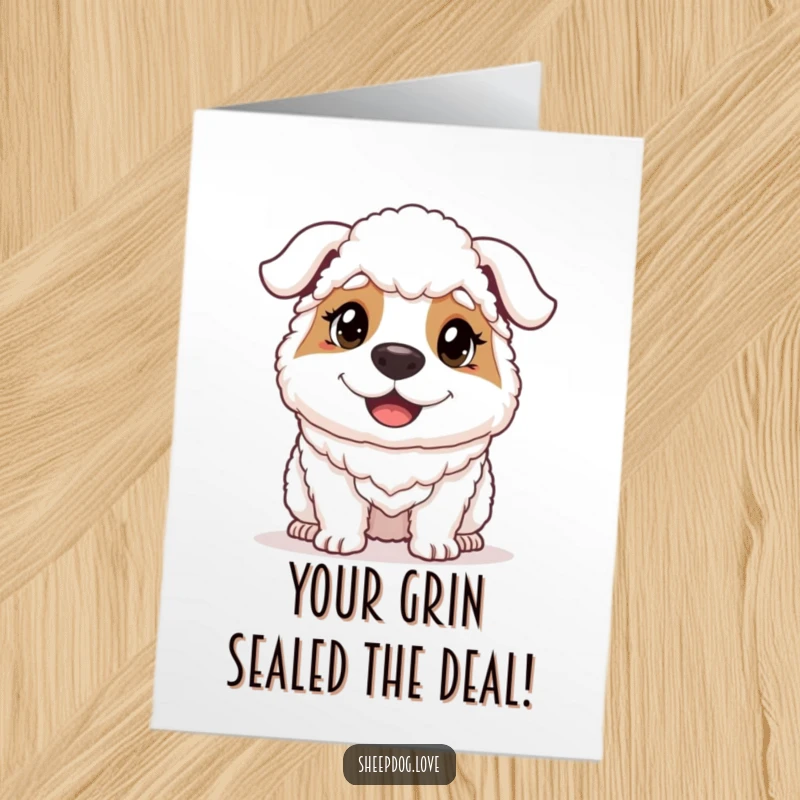 Funny Free Printable Congratulations Card: A sheepdog shows determined and happy pride in celebrating someone's success.