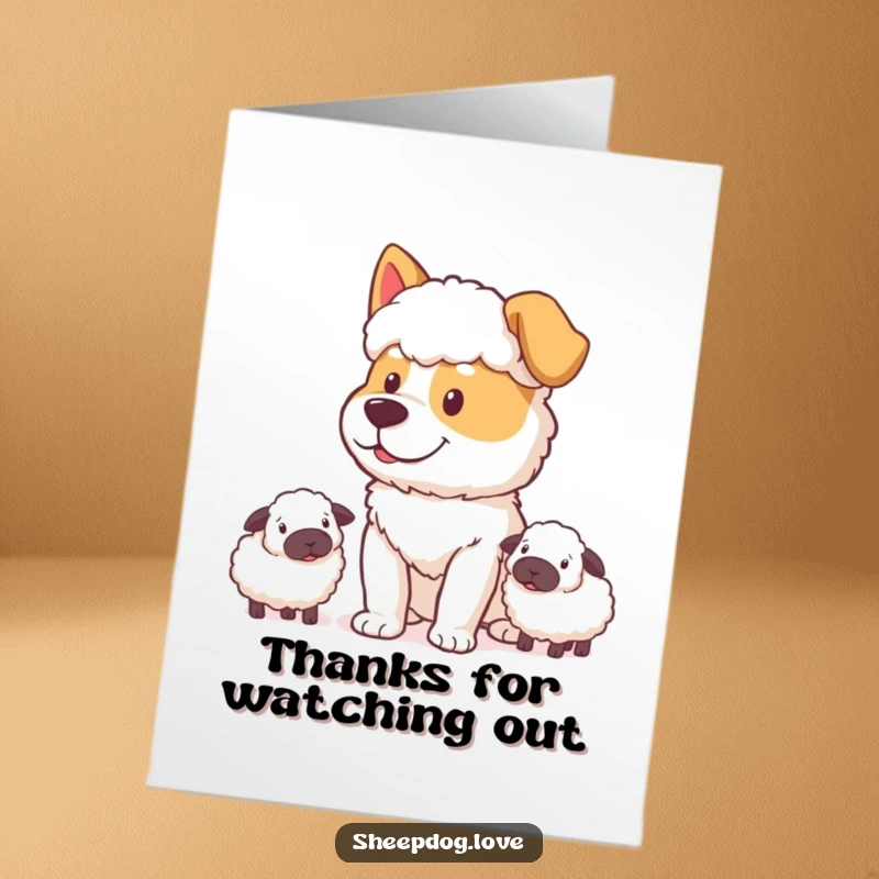 Funny free printable thank you card! A sheepdog with a determined, happy expression watching its sheep.