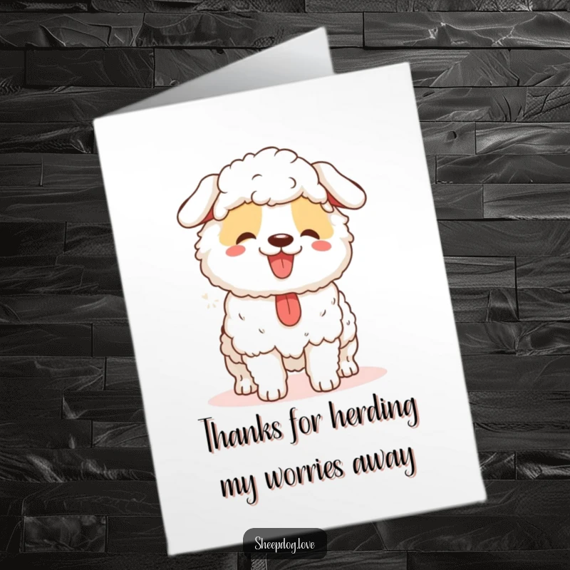 Funny Free Printable Thank You Card: A tired but happy sheepdog panting gratefully after working hard.