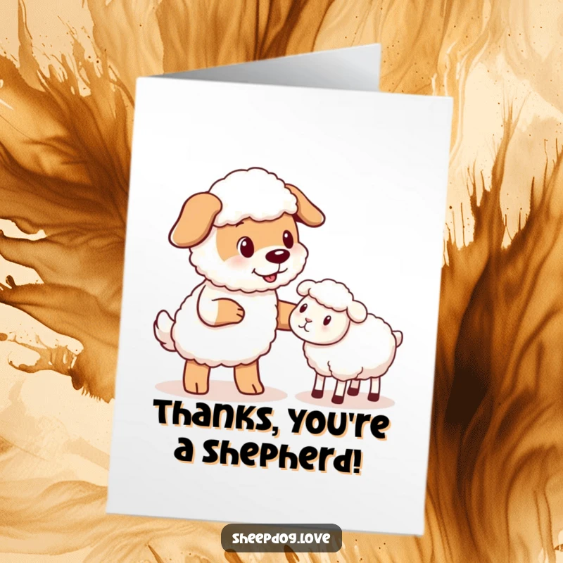 Funny Free Printable Thank You Card: Sheepdog giving a gentle nudge, a sweet and humorous thank you.