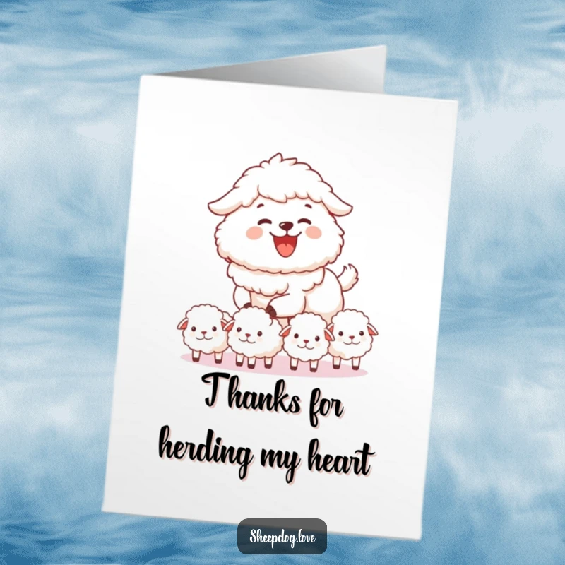 Funny Free Printable Thank You Card: A sheepdog joyfully herds sheep, conveying heartfelt thanks.