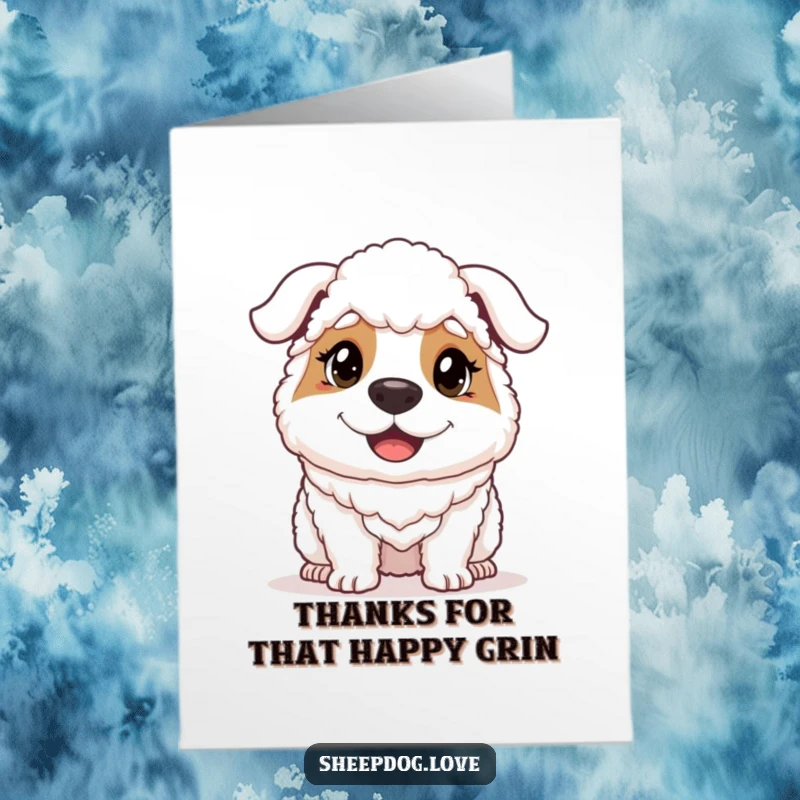 Funny Free Printable Thank You Card: A sheepdog's determined yet joyful expression conveys heartfelt thanks.