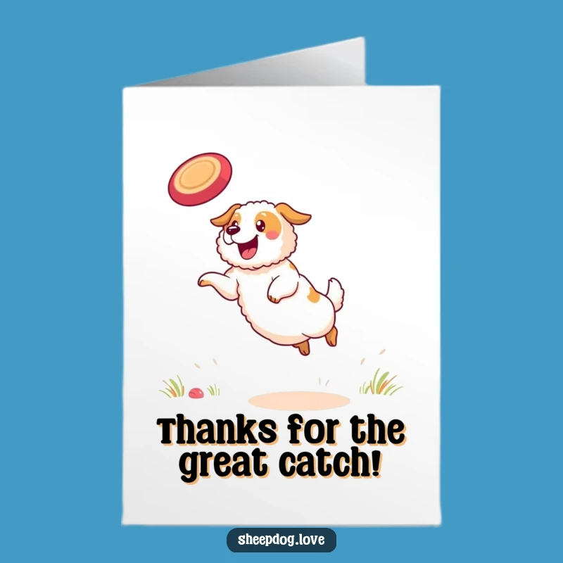 Free Printable Thank You Card: Grateful Sheepdog Frisbee Catcher, Downloadable Appreciation Gift