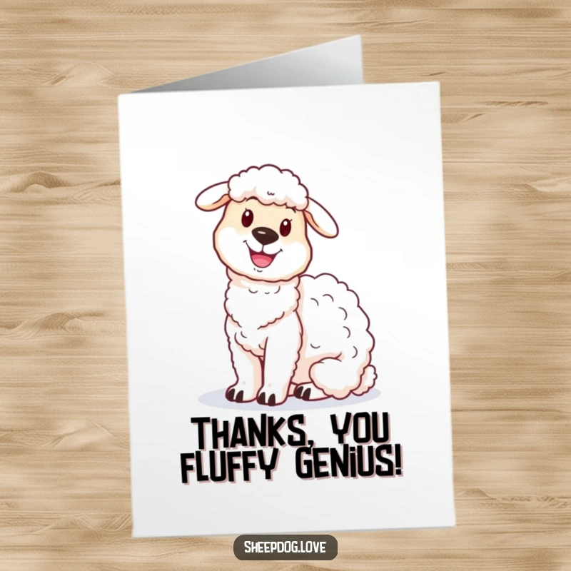 Funny Free Printable Thank You Card: A happy sheepdog sitting proudly next to a fluffy sheep, radiating contentment.