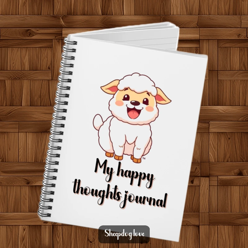 Funny Happy Sheepdog Notebook featuring a delighted sheepdog with its tail wagging enthusiastically, perfect for jotting ideas.