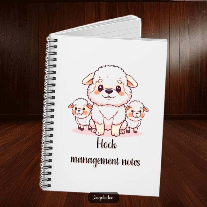 Funny notebook featuring a fluffy sheepdog looking proudly at its flock, ideal for jotting down loyal and funny thoughts.