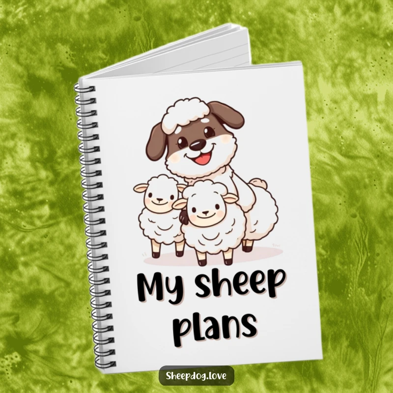 Funny sheepdog herder notebook with a cover design of a determined, grinning character herding sheep, perfect for notes.