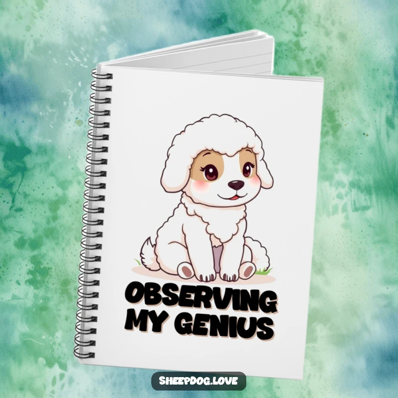 Funny sheepdog notebook with a calm dog watching sheep, ideal for notes and a humorous gift.