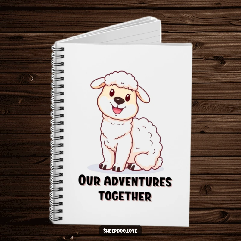 Funny sheepdog notebook cover featuring a proud sheepdog sitting beside a fluffy sheep, symbolizing organized companionship.