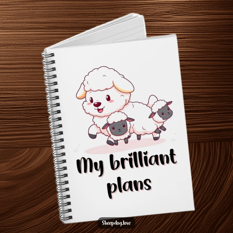 Funny Sheepdog Notebook: Fluffy sheepdog playfully herding tiny, bouncing sheep, inspiring creativity and joy.