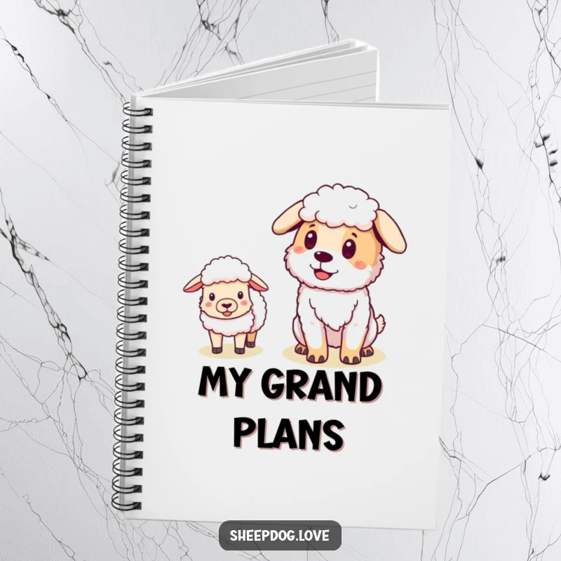 Funny Sheepdog notebook featuring a pleased dog with sheep following closely, perfect for jotting down notes with a sense of calm authority.